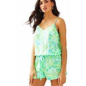 Lilly Pulitzer Deanna Romper Pool Blue Any Fins Possible Women’s Size Medium M
